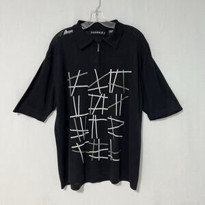 Tundra Mens Polo Shirt Large Quarter Zip Silk Blend Short Sleeve Geometric